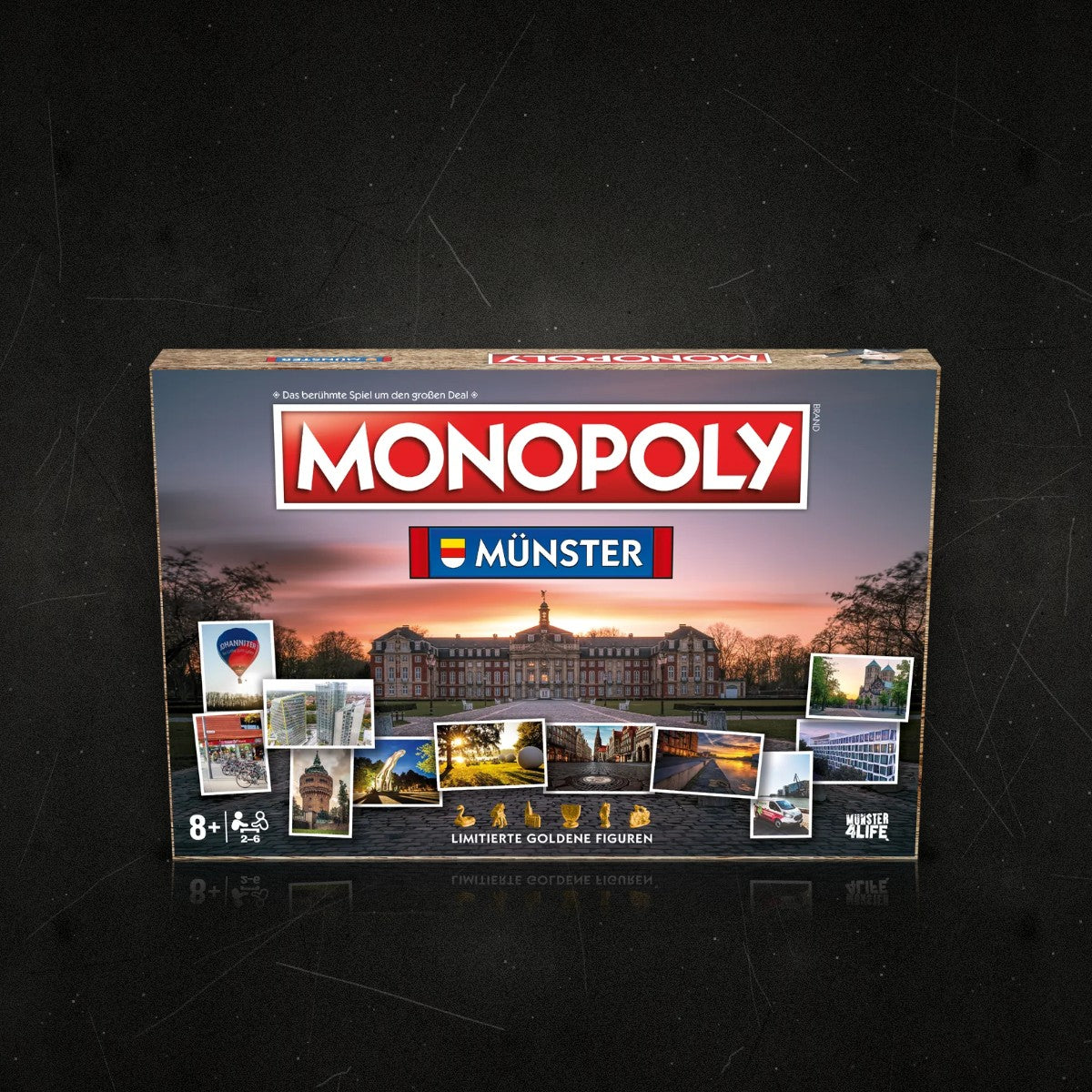 Münster Monopoly vor dunkler Betonwand – Dinge von Münster 4 Life