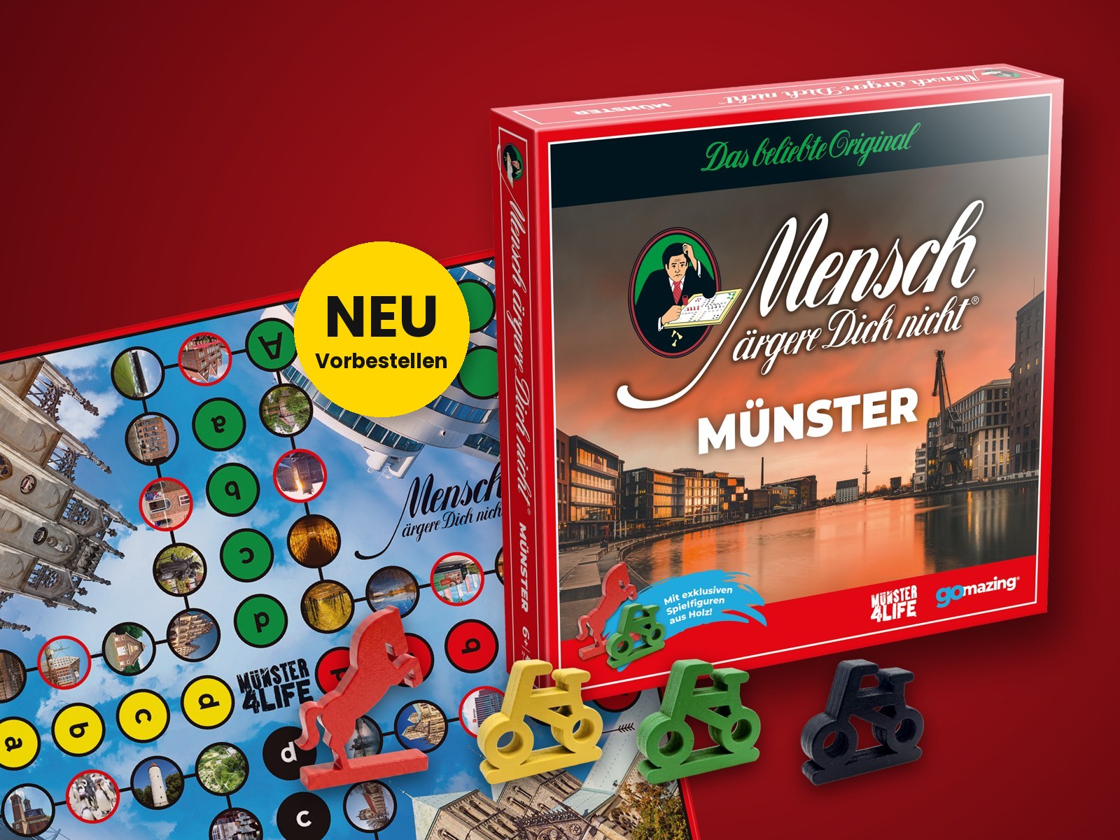 Mensch ärgere Dich nicht – Münster-Edition mit Spielbrett und Holzfiguren, jetzt vorbestellen