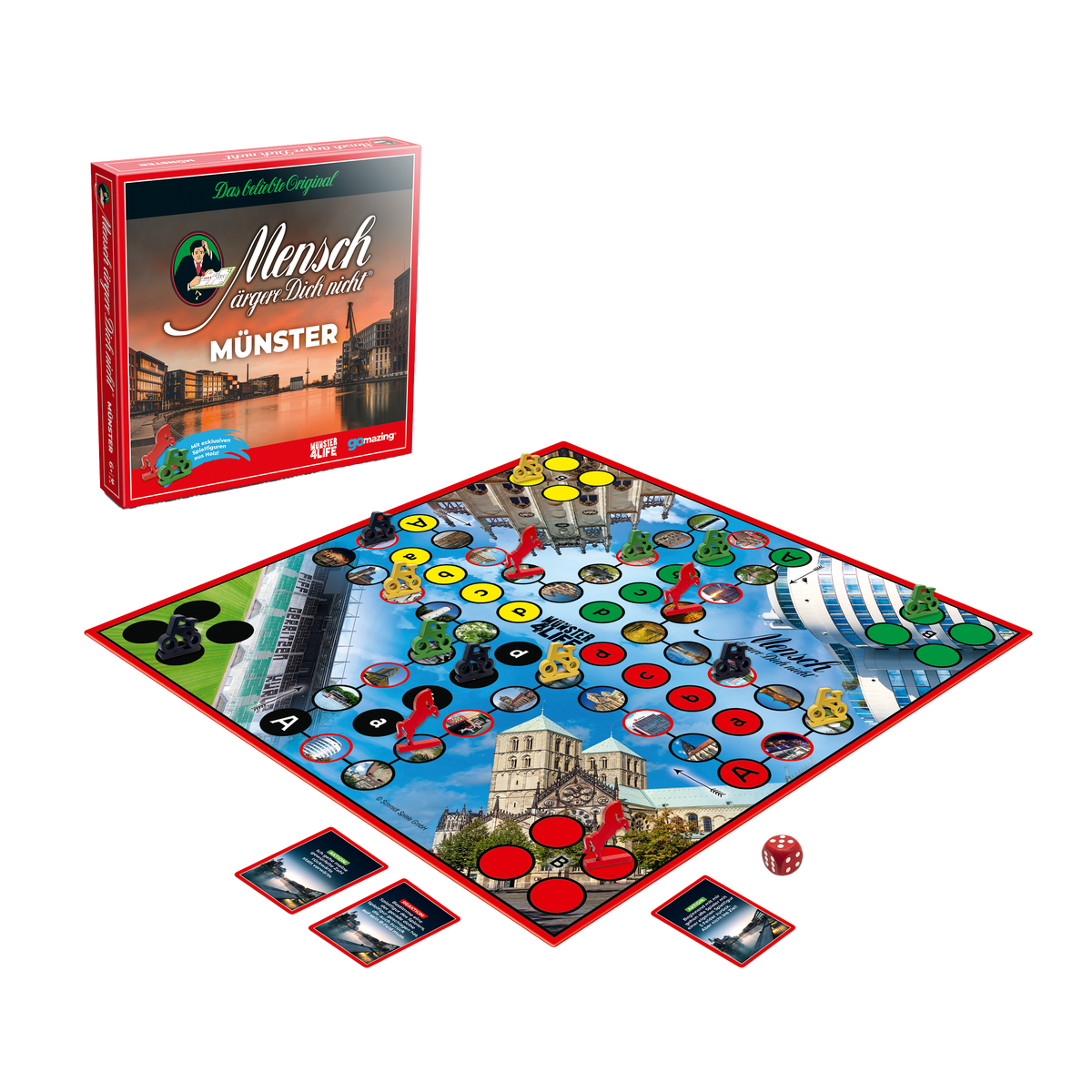 Mensch ärgere Dich nicht – Münster Edition: Spielbox mit aufgebautem Spielbrett