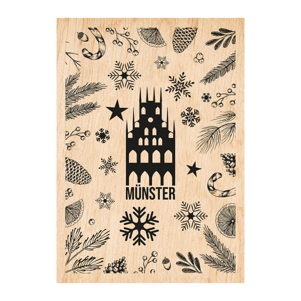 Holzpostkarte mit Magnet - Münster Piktogramme Winter