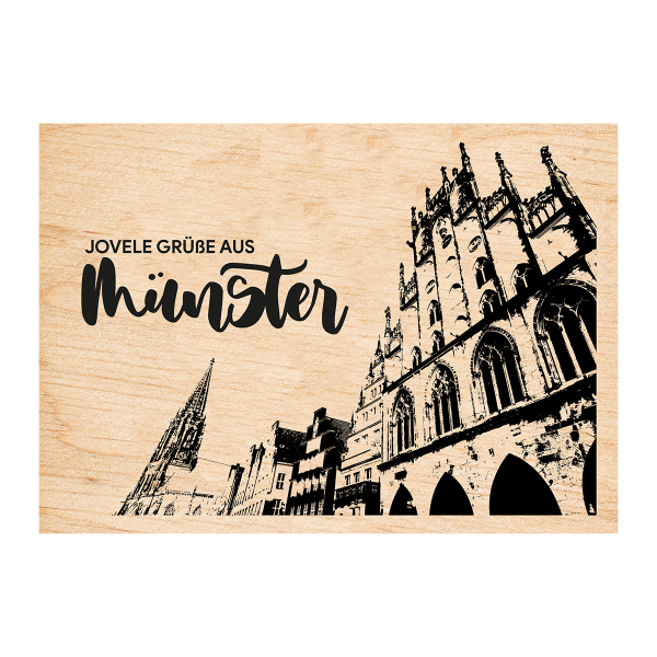 Holzpostkarte mit Magnet - Jovele Grüße aus Münster - Prinzipalmarkt