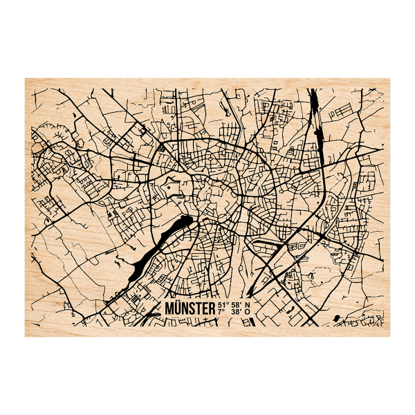 Holzpostkarte mit Magnet - Stadtplan Münster - Koordinaten