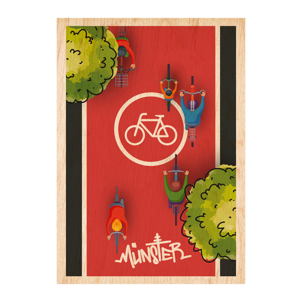 Holzpostkarte mit Magnet - Fahrradstraße Münster