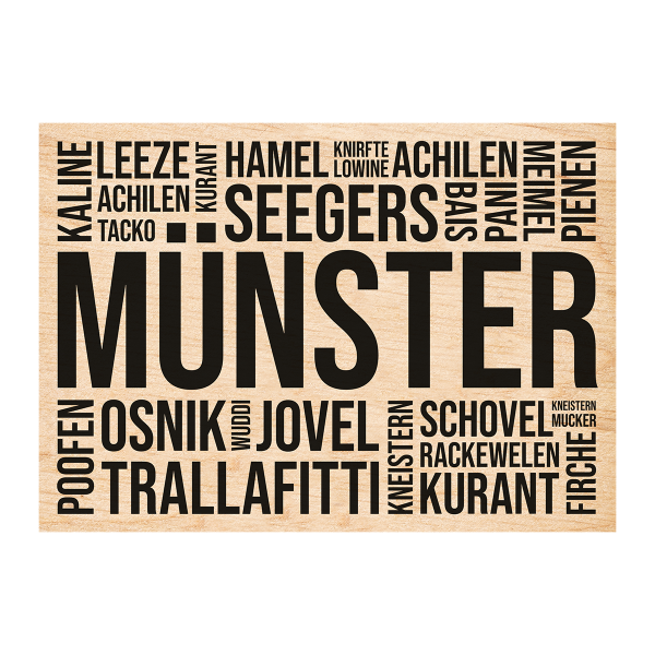 Holzpostkarte mit Magnet - Münster Wordcloud